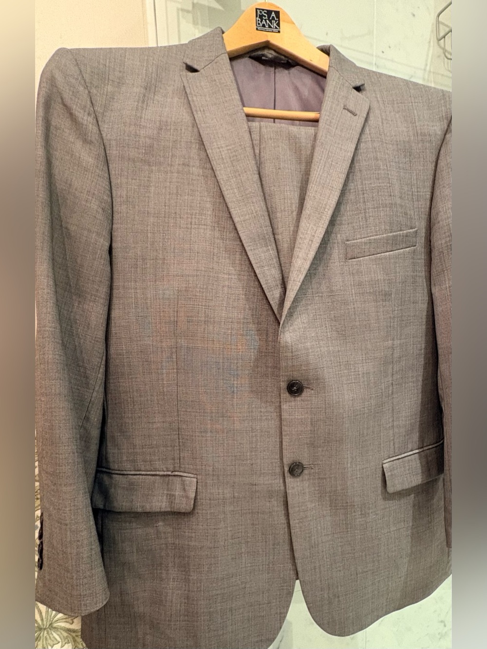 Jos. A. Bank Light Gray Two-Button 100% Lightweight Wool Suit